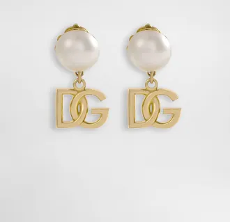 Dolce & Gabbana Earrings With Dg Logo And Pearl - Woman Bijoux Gold Metal Onesize