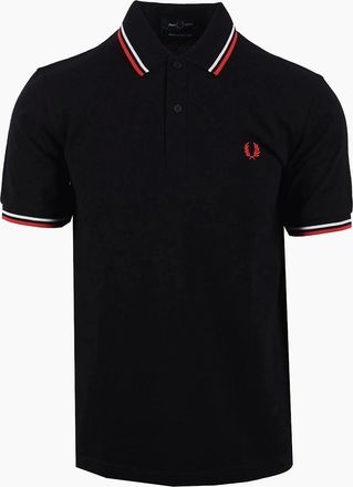 Fred Perry Mens FRED PERRY MADE IN ENGLAND TWIN TIPPED POLO BLACK/WHITE/BRIGHT RED - Size: 42