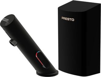 Presto Grifo Mezclador Infrarrojo Con Llave De Paso + Secador De Manos Presto Linea, Negro Mate