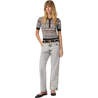 Missoni Short Sleeve Polo With Wave Pattern in Beige & Brown at Nordstrom, Size 40 It