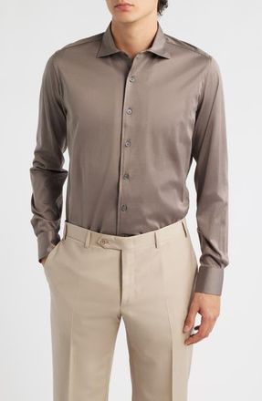 Canali Regular Fit Cotton Jersey Dress Shirt in Brown at Nordstrom, Size Xx-Large