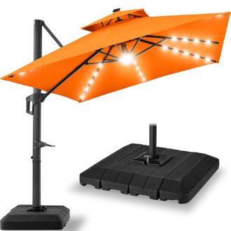 Best Choice Products 12x12ft 2-Tier Square Outdoor Solar LED Cantilever Umbrella w/ 360-Rotating Base - Sky Blue
