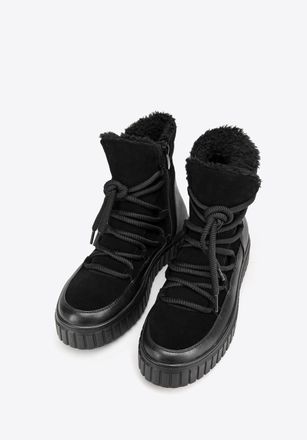 Wittchen Dames su&egrave;de enkellaarsjes met bont, zwart