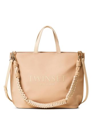 Twin-Set Shopper met gevlochten band en logo - Beige