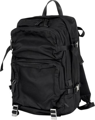 Prada Black Nero Nylon Saffiano Triangle Leather Backpack (Pre-Owned)