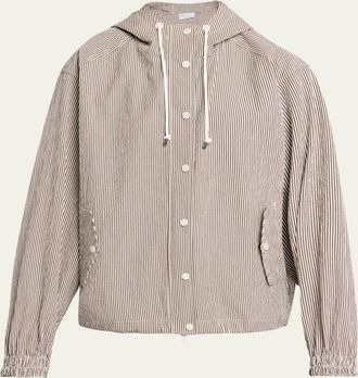 Brunello Cucinelli Cotton Seersucker Hooded Jacket