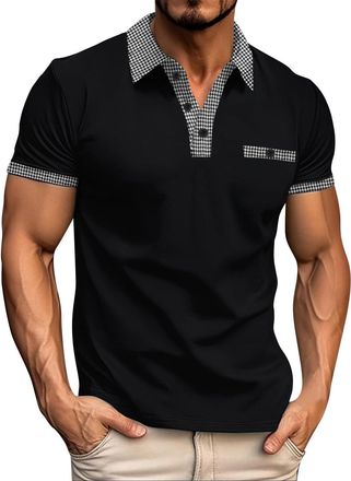 Generic Mens Short Sleeve Polo Shirts with Pocket - Contrasting Colors Golf T-Shirt Tops - Lightweight Breathable Work Wear Shirts 3 Buttons - Polo Shirts for