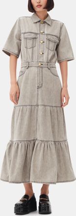 Ganni Grey Future Long Denim Dress - Size 32 Organic Cotton