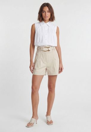 Karen Millen Womens Tailored Top Stitch Detail Short - Beige Cotton - Size 12 UK