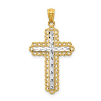 Diamond2Deal 14k Yellow Gold Yellow Gold Rhodium Diamond Cut Cross Pendant