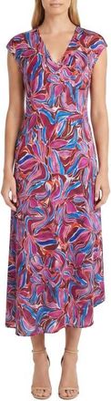 Maggy London Print Cap Sleeve Midi Dress in Ecru/berry at Nordstrom, Size 18