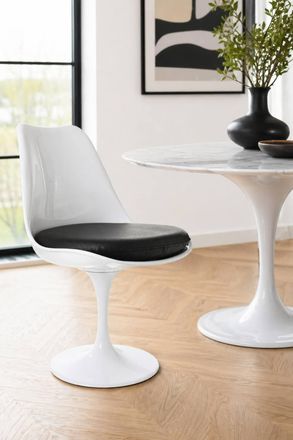 Fusion Living White Tulip Dining Chair with PU Cushion in Black