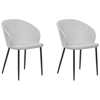 Beliani Conjunto De 2 Sillas De Comedor Retro Vintage Tapizado De Tela De Poli&eacute;ster Con Reposabrazos Gris Claro Mason