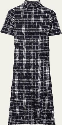 Burberry Check Short-Sleeve Crinkle Midi Dress