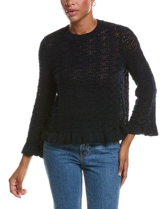 Autumn Cashmere Pointelle Ruffle Edge Crewneck Sweater