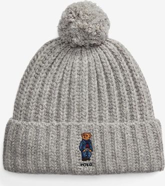 Polo Ralph Lauren Gerippte Woll-Bommemm&uuml;tze mit Stickerei Polo Bear