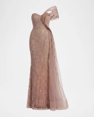 Mac Duggal Sweetheart Neckline Embroidered Column Gown