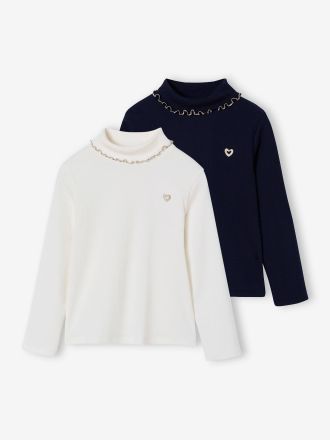 Vertbaudet 2er-Pack gerippte M&auml;dchen Langarmshirts mit Stehkragen BASIC wollwei&szlig;