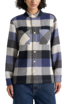 Mani&egrave;re De Voir Rune Unisex Check Overshirt in Navy at Nordstrom, Size Xx-Small