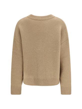 Ami Alpaca Blend with Logo Intarsia Cardigan - Beige