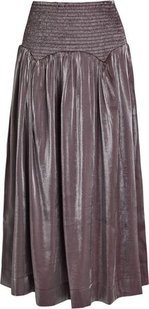 Damson Madder Layla Shirred Pearlescent Satin Midi Ksirt - Purple - 16 (UK16 / XL)