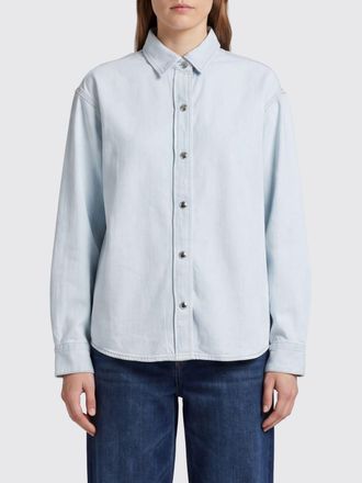 A Gold E Camicia in denim di cotone riciclato con colletto francese e tasche