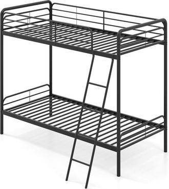 Costway Metal Bunk Bed Heavy Duty Single Over Single Bunk Bed w/Ladder-Black