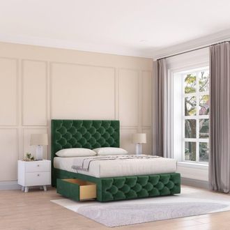 Sloomy Watson Divan Bed Base No Drawers 12 Footboard & 54 Floor Standing Headboard in Emerald | Size: King