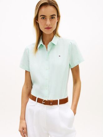 Tommy Hilfiger Womens Short-Sleeve Oxford Shirt - Green - XXL