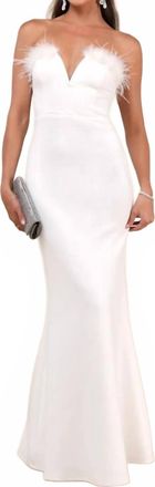 Lulus Extraordinary Glam Feather Strapless Mermaid Maxi Dress In White