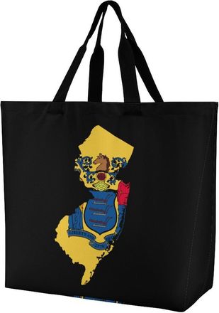 Generic New Jersey State Map Flag Reusable Shopping Bags One Shoulder Grocery Tote Bag Waterproof Big Purse for Work Travel