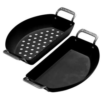 Kamado Joe Accesorio Barbacoa Kamado Joe Half Moon Pan Set Acero Carbono 2 Piezas