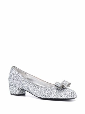 Ferragamo Womens Glitter Details Pumps Sandal In Silver