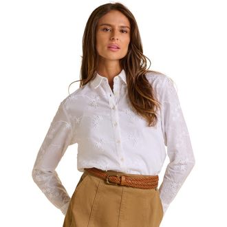 Brakeburn Flora Long Sleeve Embroidered Shirt in Cream at Nordstrom, Size 6