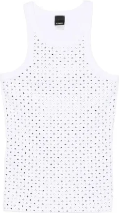 Pinko White Annita Reflective Embellishments Cotton-Blend Top