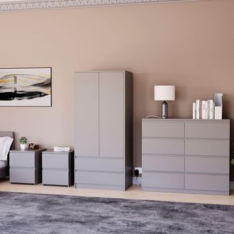 Home Discount Vida Designs Denver 4Pc Bedroom Set(2 Bedside, 8 Drawer Chest, Wardrobe) in Grey