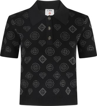 Casablanca Zwarte Jacquard Polo Shirt - Dames - Polos - Zwart - S - Tops