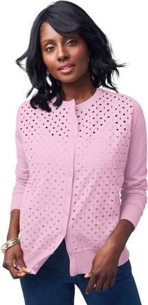 Jessica London Fine Gauge Eyelet Cardigan in Pink at Nordstrom, Size 36
