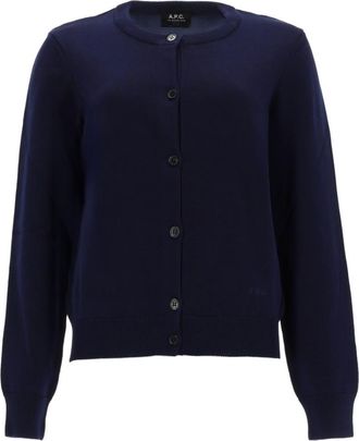 A.P.C. Blue Solid Round Neck Cardigan