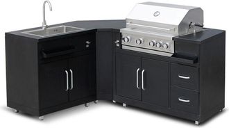 Oviala Oviala - Cucina da esterno in metallo con 3 lavelli e barbecue