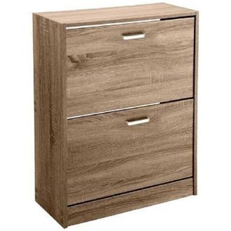 Trade Shop Trade Shop - Scarpiera Bassa 2 Ante Doppia A Ribalta Salvaspazio Slim Noce 81x63x24cm 827624