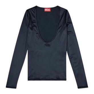 Diesel Tops, Dames, Zwart, M, Delphin Scoop Neck Tee