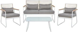 Beliani Beliani - Conjunto de jardín de acero con cojines grises 4 plazas mesa blanco Pomonte