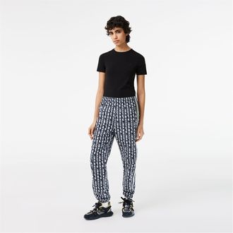 Lacoste Womens Lettering Vertical Stripe Slim Cut Joggers in Black/Blue - Size 10 UK