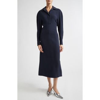 Victoria Beckham Long Sleeve Polo Midi Dress in Navy at Nordstrom, Size 12 Us