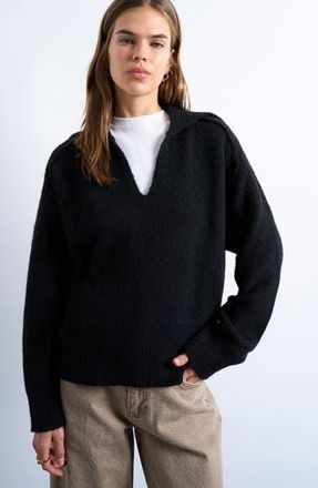 Topshop Johnny Collar Sweater in Black at Nordstrom Rack, Size Medium