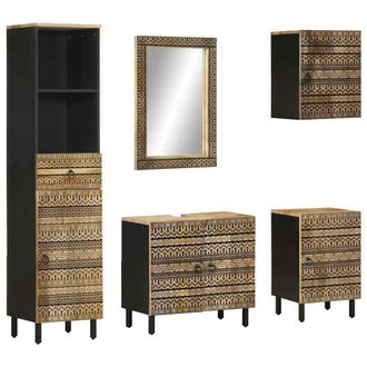 Berkfield Home 5 Piece Bathroom Furniture Set Solid Wood Mango in Brown