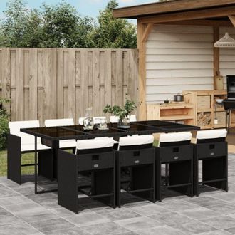 vidaXL Vidaxl - Set De Comedor De Jard&iacute;n 9 Pzas Y Cojines Rat&aacute;n Sint&eacute;tico Negro