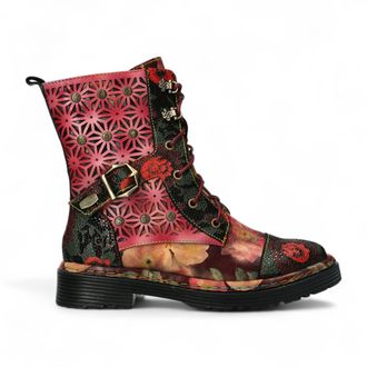 Laura Vita Laura Vita Incaso 36 Red Floral Womens Gothic Victorian Leather Ankle High Boots - Size EU 38