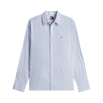 Tommy Jeans Relaxed Fit Streep Seersucker Overhemd - Heren - Casual Overhemden - Blauw - XL - Katoen - Overhemden